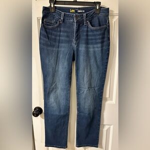 Lee perfect fit straight leg, size 6, with embellishment and designs on pockets.
